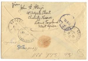 Togo 1918, British Occupation, Station Palime, R-cover to France, forwarded