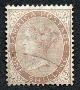 Jamaica SG13 1/- Dull Brown wmk Crown CC cat 9 pounds