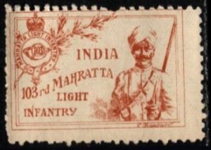 1914 WW One France Delandre Poster Stamp India 103rd Marhatta Light Infantry