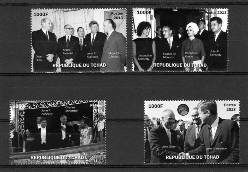 Chad 2013 J.F. Kennedy De Gaulle-John Glenn Set (4) Perforated mnh.vf
