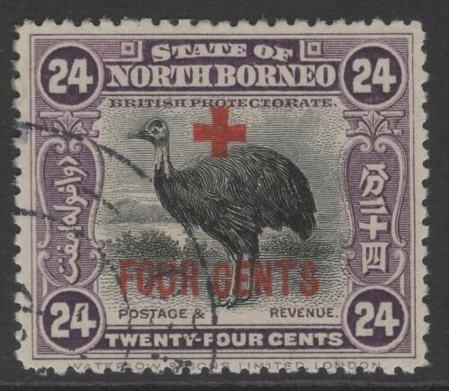 NORTH BORNEO SG245 1918 24c+4c MAUVE USED 