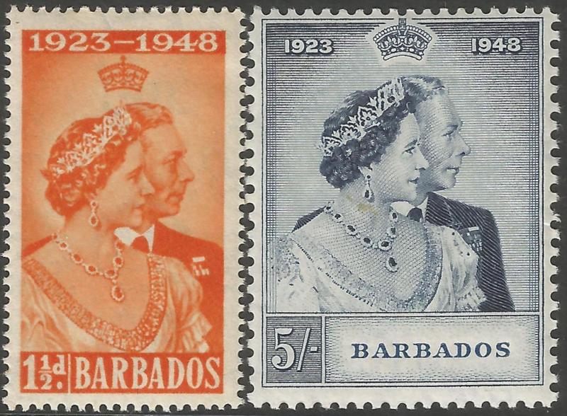 Barbados 1948 KGVI Silver Jubilee set complete unmounted mint SG 265-266