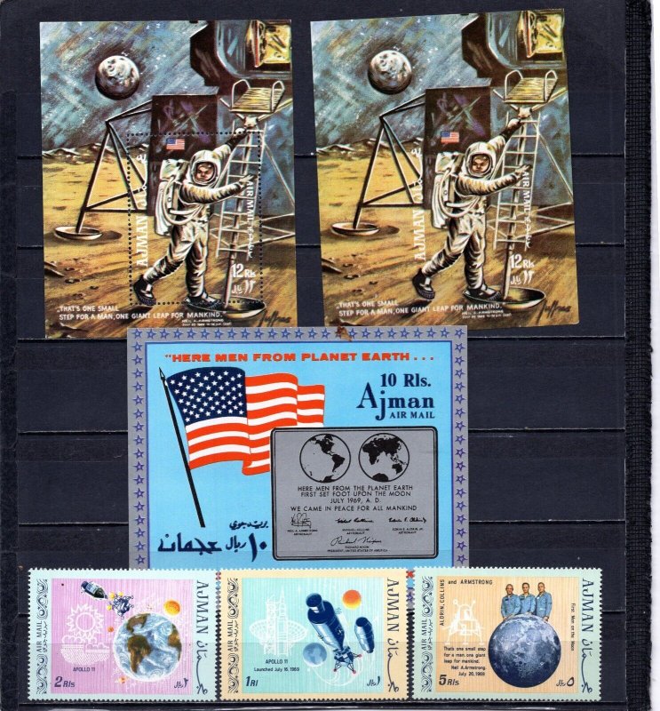 AJMAN 1969 SPACE/FIRST MOON LANDING SET OF 3 STAMPS & 3 S/S MNH