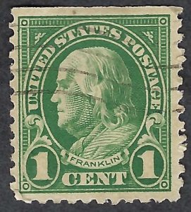United States #552 1¢ Benjamin Franklin (1922-25). Green. Used.