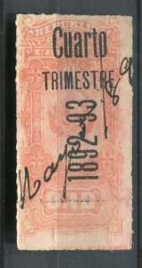 URUGUAY; 1890s early classic Optd. Revenue issue fine used value