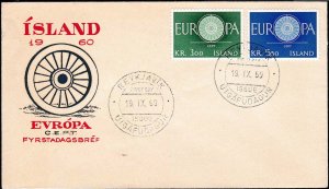 Iceland 1960 EUROPA set of two Scott 327-28 on Clean First Day Cover VF/UA