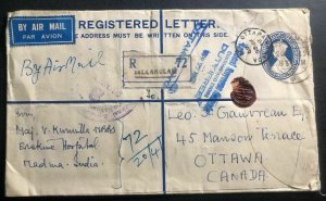 1949 Tallakulam India Registered Letter Airmail Cover To Ottawa Canada