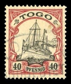 German Colonies, Togo #13var (Mi. 13I) Cat€320, 1900 40pf lake and black, w...