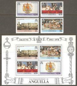 ANGUILLA Sc# 315 - 318a MNH FVF Set 4 + SS Royal Family QEII Coronation Crest