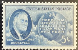 Scott #933 1945 5¢ Roosevelt and the Four Freedoms MNH OG XF