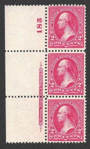 Doyle's_Stamps: MNH 2c Washington Plate #185 Strip w/Imprint, Scott #267**