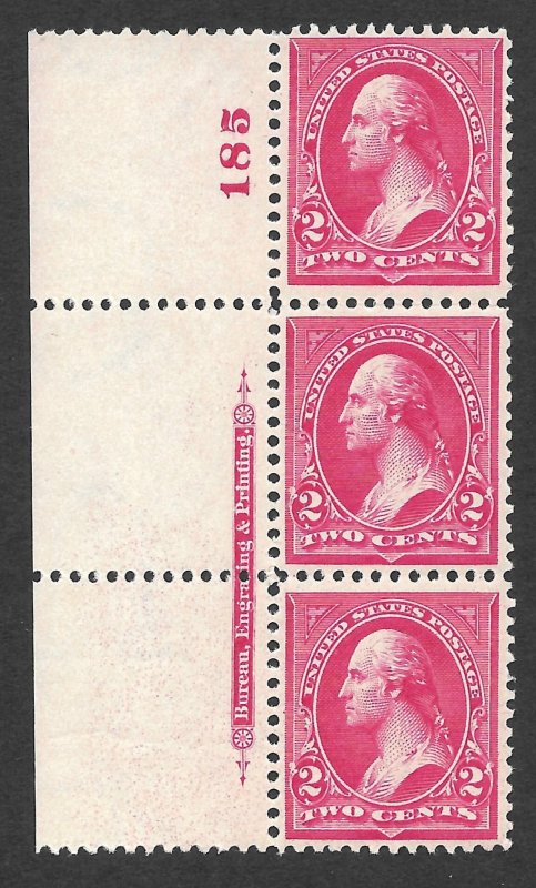 Doyle's_Stamps: MNH 2c Washington Plate #185 Strip w/Imprint, Scott #267**