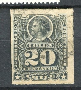 CHILE; 1877-78 classic Columbus rouletted issue used shade of 20c. value