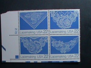 ​UNITED STATES-1987 SC#2354 AMERICAN FOLK ARTS-LACE MAKING MNH PLATE BLOCK -VF