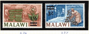 MALAWI 1965 Surcharges; Scott 27-28, SG 236-37; MNH