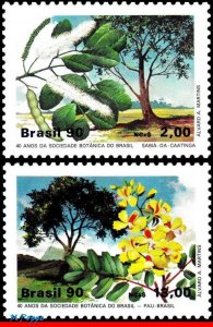 2229-30 BRAZIL 1990 BOTANICAL SOCIETY, TREE, FLOWERS &  PLANTS, MI# 2340-41, MNH