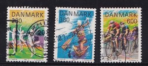 Denmark  #780-782   used  1985  sports  cycling  kayak  floor exercise