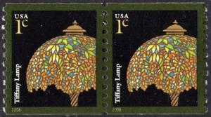 SC#3758A 1¢ Tiffany Lamp Coil Pair (2008) MNH