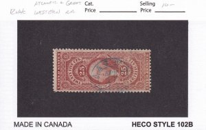 25c Certificate, Sc #R44c, Atlantic & Great Western RR Canx (55676)