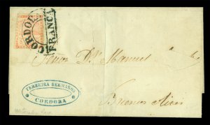 ARGENTINA 1858 Confederation 5c red Scott 1 used FVF on cover CORDOBA to B.Aires