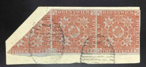 MOMEN: BRUNSWICK SG #2,2a USED ON PIECE CERT £3,700 LOT #64315