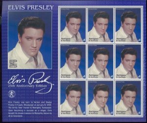 Elvis Aaron Presley 25th Anniversary Souvenir Stamp Sheet #2584 Antigua E66