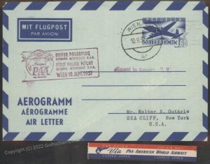 Austria 1957 Michel LF4 Airmail Aerogram Cover Pan Am Flight Sea Cliff N G108000