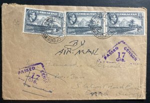 1941 Fieldpost Gibraltar Censored Airmail cover To Surrey England