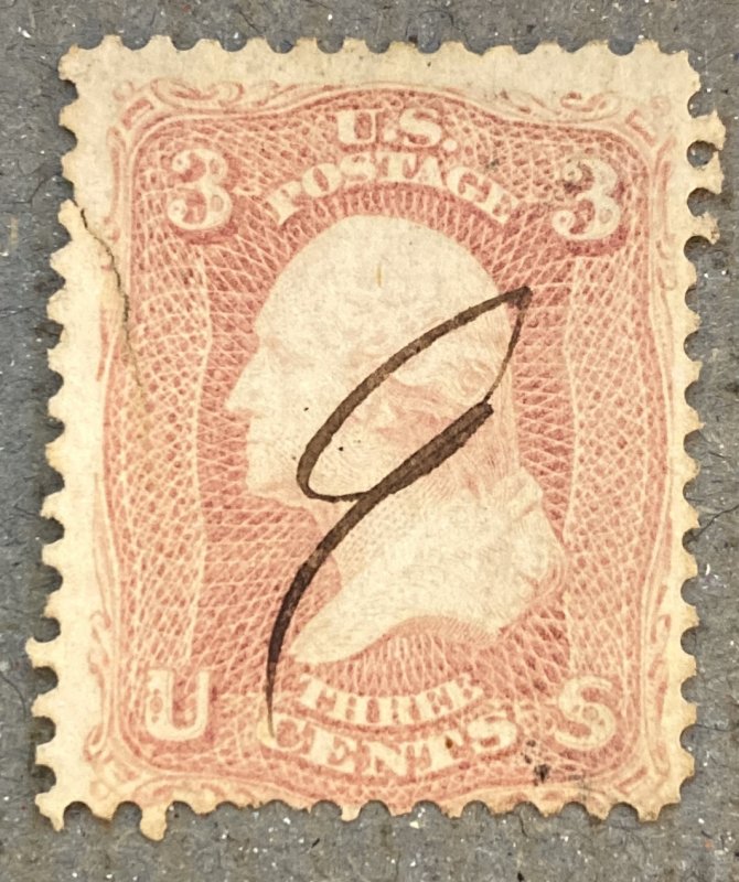 US 64 / 1861-1862 3c Pink George Washington Stamp, Used, Fault, Tear