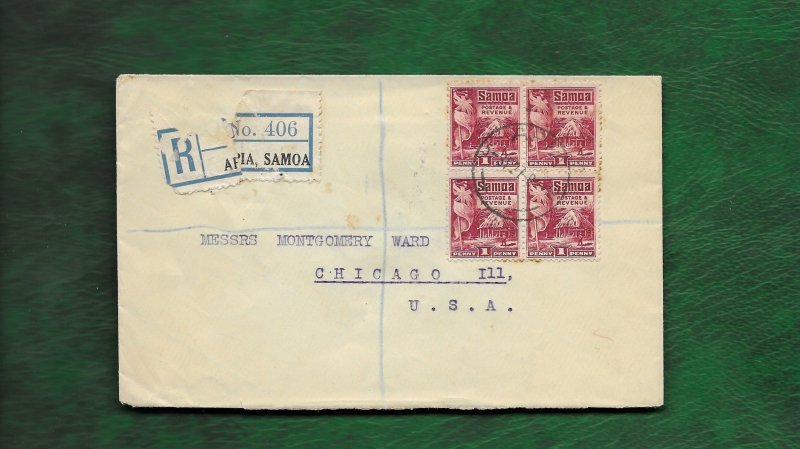 SAMOA  1927 REGISTERED COVER TO CHICAGO