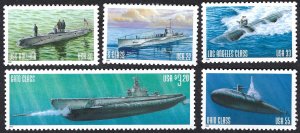 United States #3373-77 32¢ Submarines.. Five singles from prestige booklet. MNH