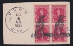 US West Virginia, Crow 688 Fancy Cancel on Block of 4