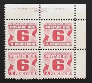 Canada J33i Plate Block UR VF MNH