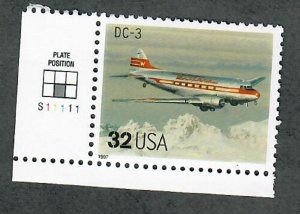 3142q DC-3 Classic Aircraft MNH plate number single
