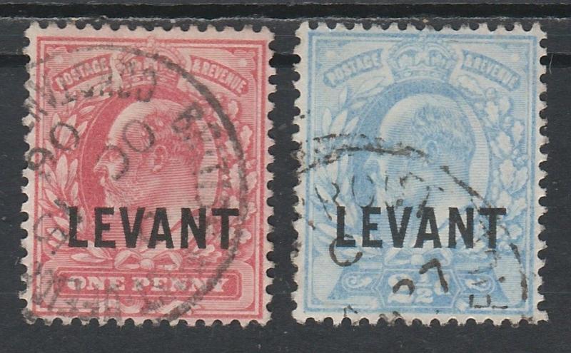 BRITISH LEVANT 1905 KEVII 1D AND 21/2D USED