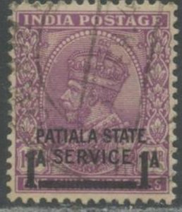 INDIA- Patiala State Sc#O58 1939 1a ‘SERVICE’ Measures 9.25mm KGV Used