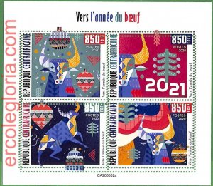 B1361 - CENTRAL AFRICA - ERROR MISPERF Stamp Sheet - 2020 CHINESE New Year OX-