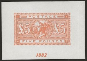 GB GREAT-BRITAIN 1882 QV £5 Orange REPRODUCTION in Sheet with gum NH-