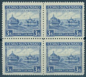 Carpatho Ukraine / KARPAT / Карпатська Україна 1939, block of 4, NEVER HINGED!