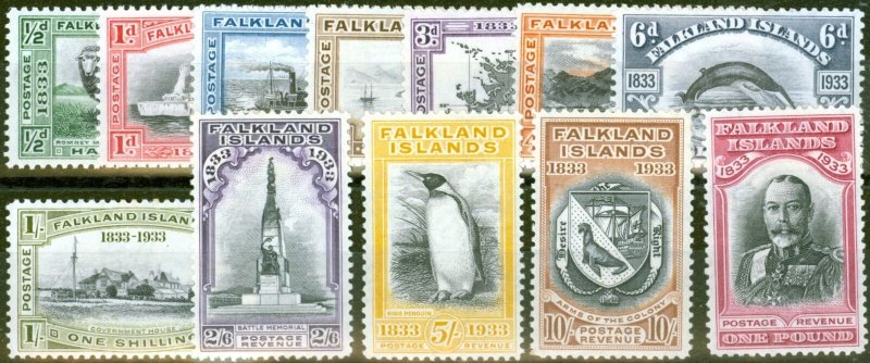 Falkland Islands 1933 Centenary set of 12 SG127-138 Fine Mtd Mint 