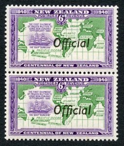 New Zealand Official 1940 SGO148a 6d Centennial JOINED ff in pair VFM