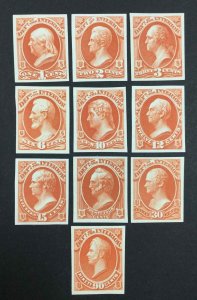 momen: US Stamps #O15P3-O24P3 PLATE PROOF ON INDIA XF LOT #75413