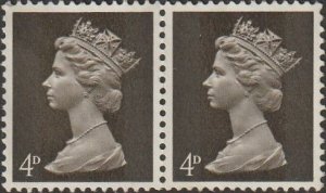 Great Britain 1967 Sc#MH6 4d Olive Brown QEII Machin Head USED-VF pair.