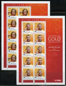 AUSTRALIA 2008 GOLD MEDAL WINNERS set of 14 MINIATURE SHEETS OF 10 EACH  MINT NH