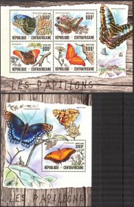 Central African Republic 2016 Butterflies Sheet + S/S MNH