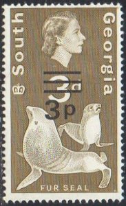 South Georgia 1977 3p on 3d Fur seals MH