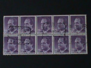 SPAIN-1989-SC# 2440-JUAN CARLOS CTO BLOCK OF10 VF FANCY CANCEL-KEY STAMPS