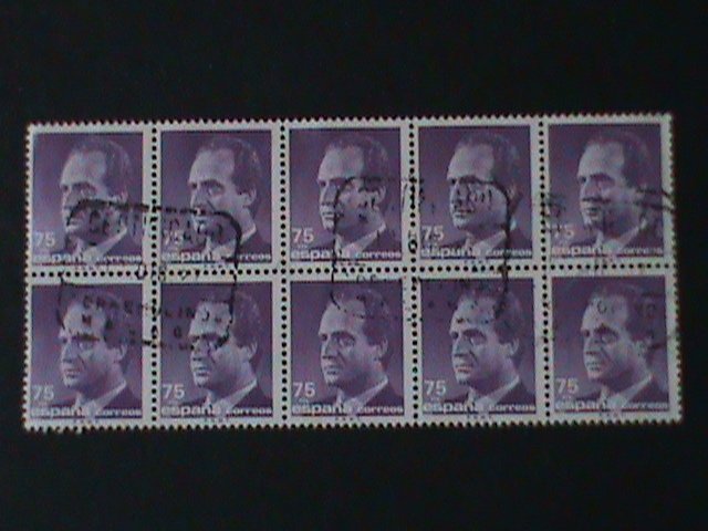 SPAIN-1989-SC# 2440-JUAN CARLOS CTO BLOCK OF10 VF FANCY CANCEL-KEY STAMPS