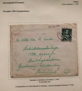 1944 Ijmuiden Netherlands Cover To Gerabronn Dutch Slave Labor Camp Germany