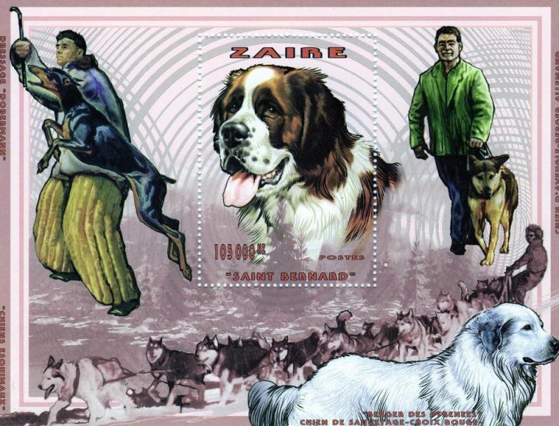 Zaire 1997 Dogs-Saint Bernard S/S Perf.MNH VF  Mi.Block 73A 